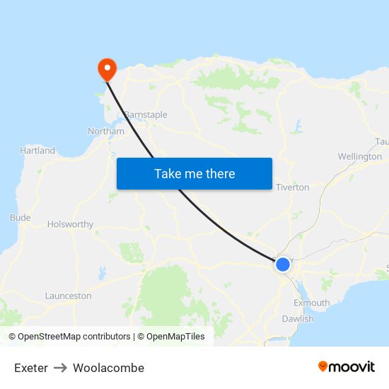 Exeter to Woolacombe map