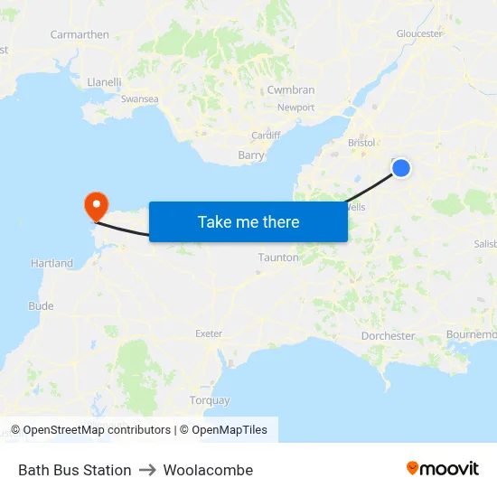 Bath Bus Station to Woolacombe map
