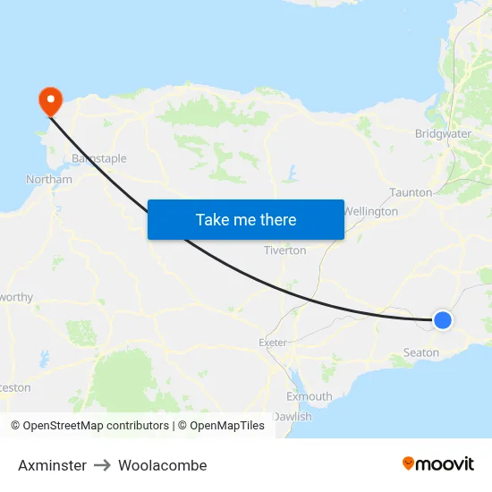 Axminster to Woolacombe map