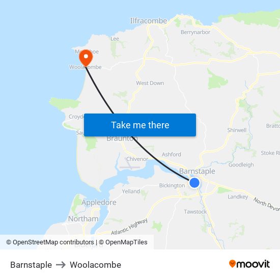 Barnstaple to Woolacombe map