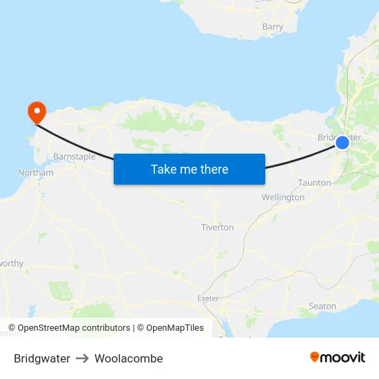 Bridgwater to Woolacombe map