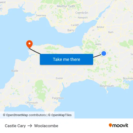 Castle Cary to Woolacombe map