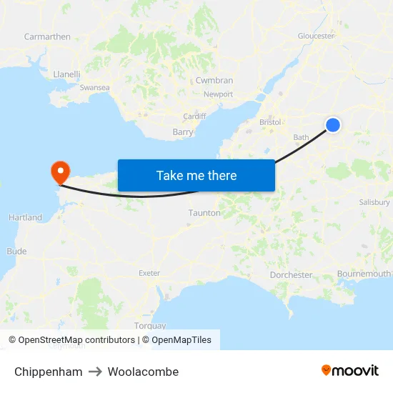 Chippenham to Woolacombe map