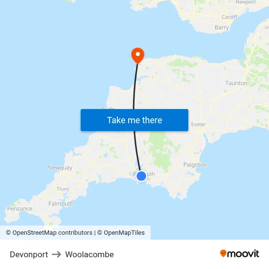 Devonport to Woolacombe map