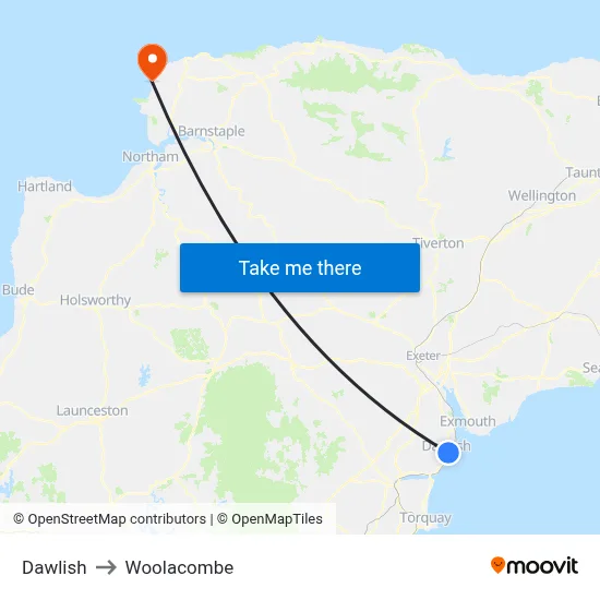 Dawlish to Woolacombe map
