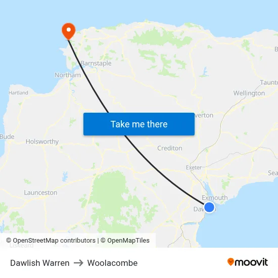 Dawlish Warren to Woolacombe map
