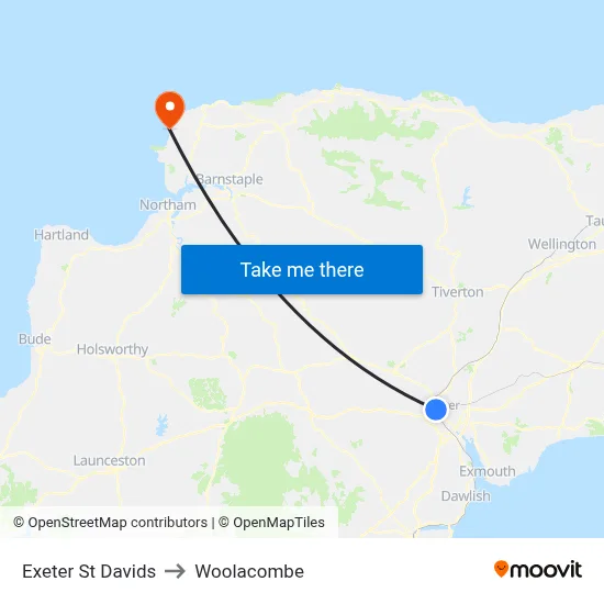 Exeter St Davids to Woolacombe map
