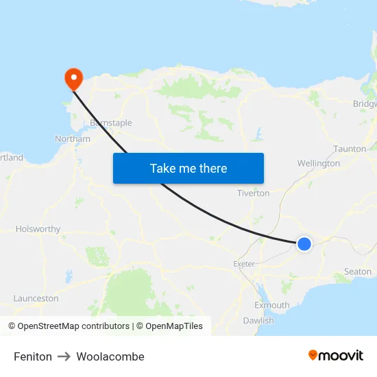 Feniton to Woolacombe map
