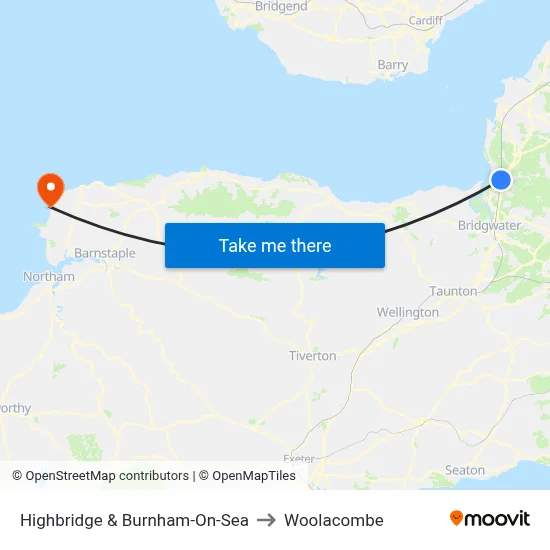 Highbridge & Burnham-On-Sea to Woolacombe map