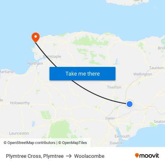 Plymtree Cross to Woolacombe map