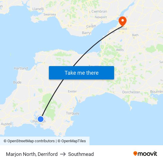 Marjon North, Derriford to Southmead map