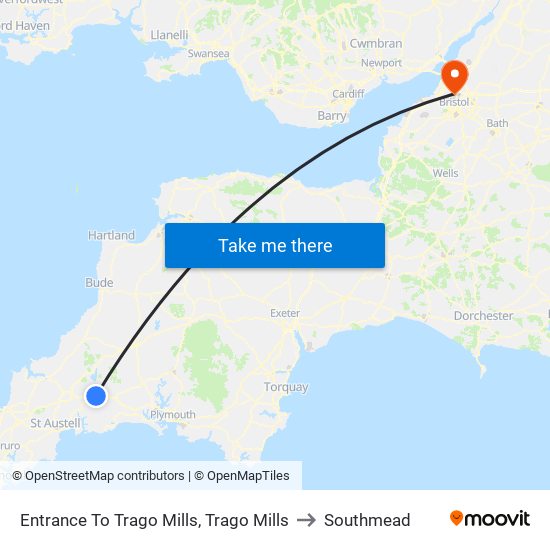 Entrance To Trago Mills, Trago Mills to Southmead map