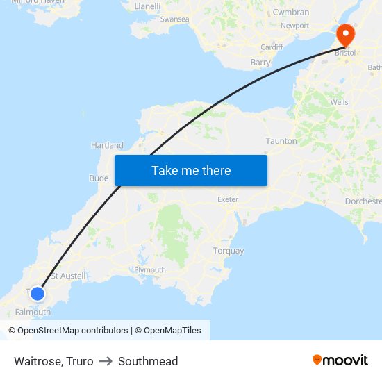 Waitrose, Truro to Southmead map