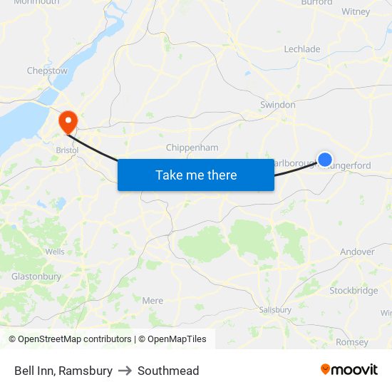 Bell Inn, Ramsbury to Southmead map