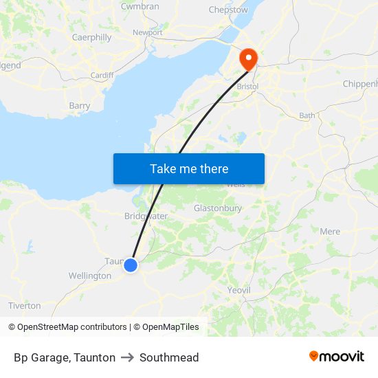 Bp Garage, Taunton to Southmead map