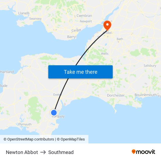 Newton Abbot to Southmead map