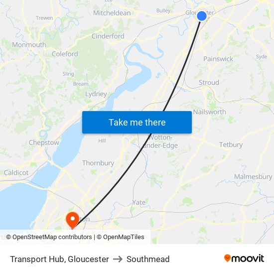 Transport Hub, Gloucester to Southmead map