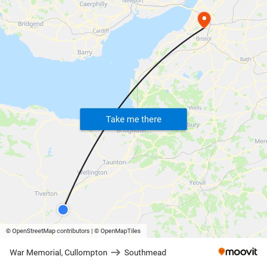 War Memorial, Cullompton to Southmead map