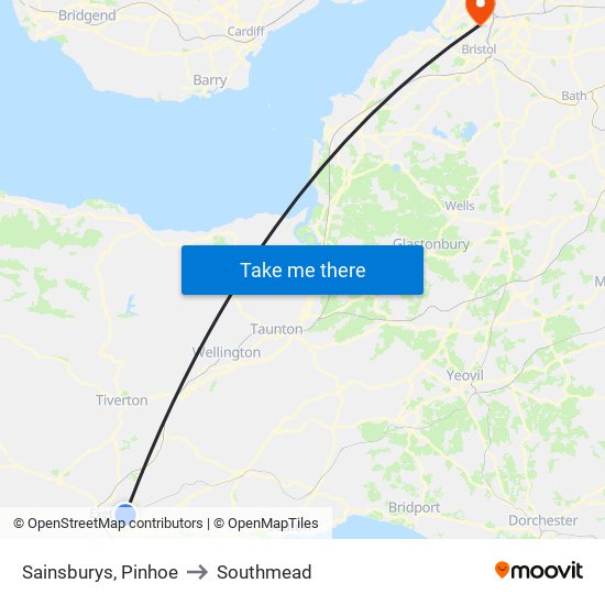 Sainsburys, Pinhoe to Southmead map