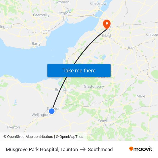 Musgrove Park Hospital, Taunton to Southmead map