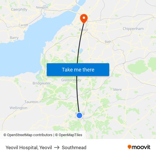 Yeovil Hospital, Yeovil to Southmead map