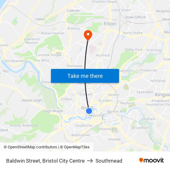 Baldwin Street, Bristol City Centre to Southmead map