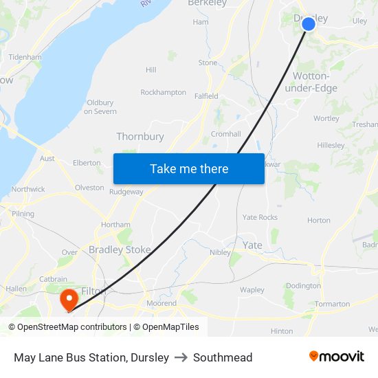 May Lane Bus Station, Dursley to Southmead map