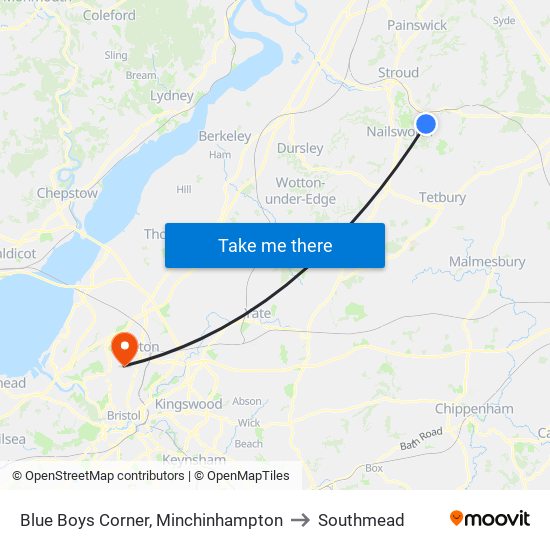 Blue Boys Corner, Minchinhampton to Southmead map