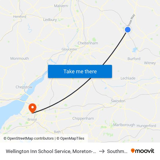 Wellington Inn School Service, Moreton-In-Marsh to Southmead map