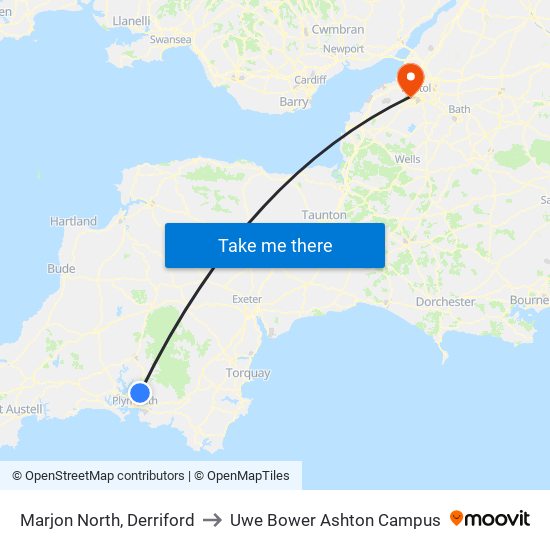 Marjon North, Derriford to Uwe Bower Ashton Campus map