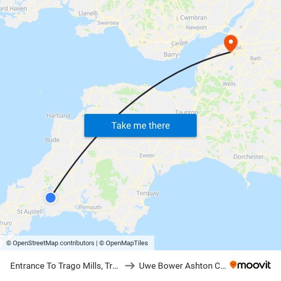 Entrance To Trago Mills, Trago Mills to Uwe Bower Ashton Campus map