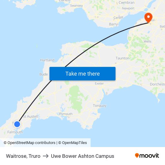 Waitrose, Truro to Uwe Bower Ashton Campus map