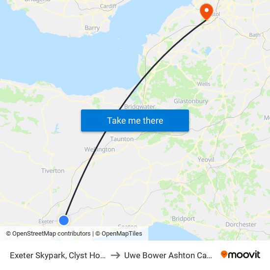 Exeter Skypark, Clyst Honiton to Uwe Bower Ashton Campus map