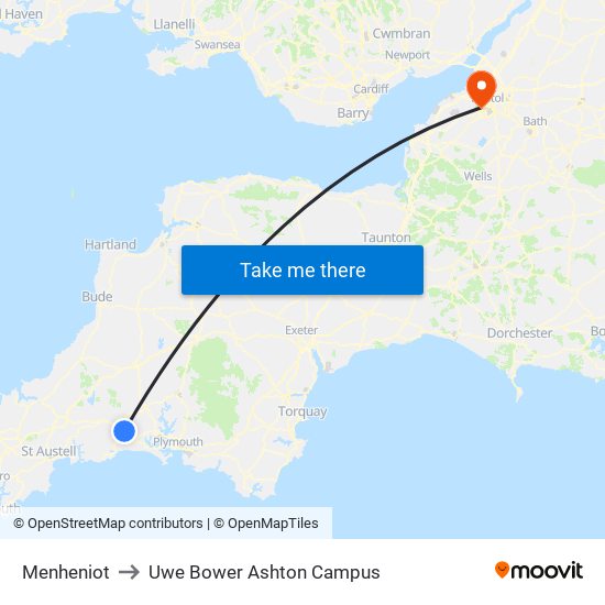 Menheniot to Uwe Bower Ashton Campus map