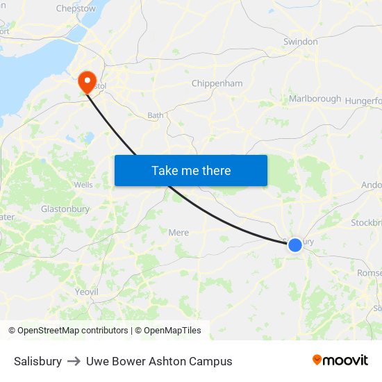 Salisbury to Uwe Bower Ashton Campus map