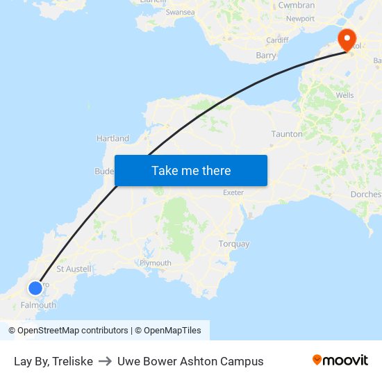 Lay By, Treliske to Uwe Bower Ashton Campus map
