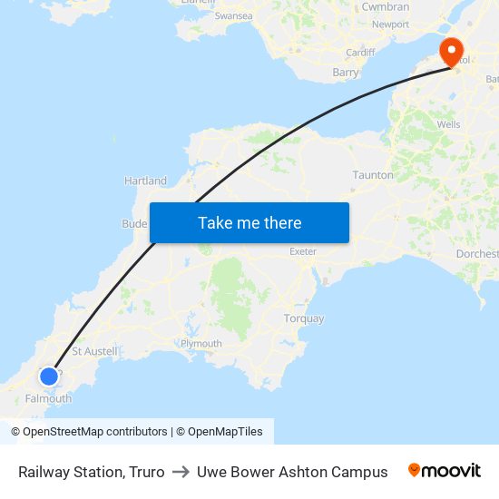 Railway Station, Truro to Uwe Bower Ashton Campus map