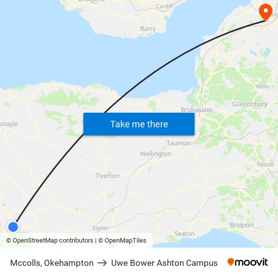 Mccolls, Okehampton to Uwe Bower Ashton Campus map