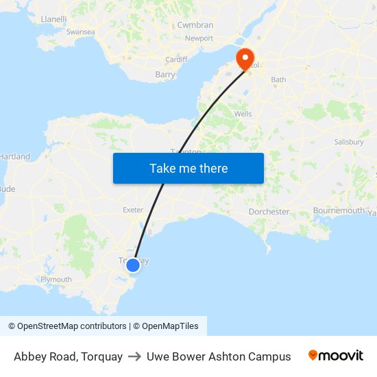 Abbey Road, Torquay to Uwe Bower Ashton Campus map