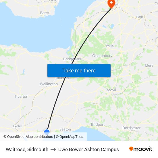 Waitrose, Sidmouth to Uwe Bower Ashton Campus map