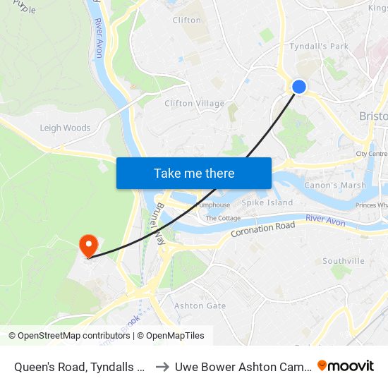 Queen's Road, Tyndalls Park to Uwe Bower Ashton Campus map