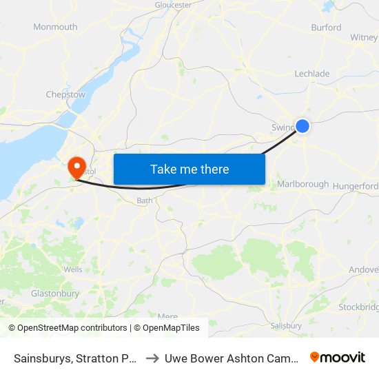 Sainsburys, Stratton Park to Uwe Bower Ashton Campus map