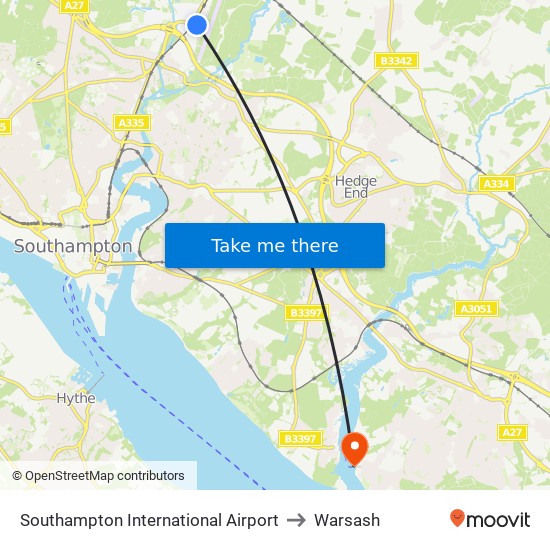 Southampton International Airport to Warsash map