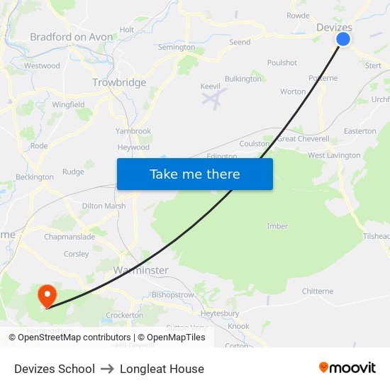 Devizes School to Longleat House map