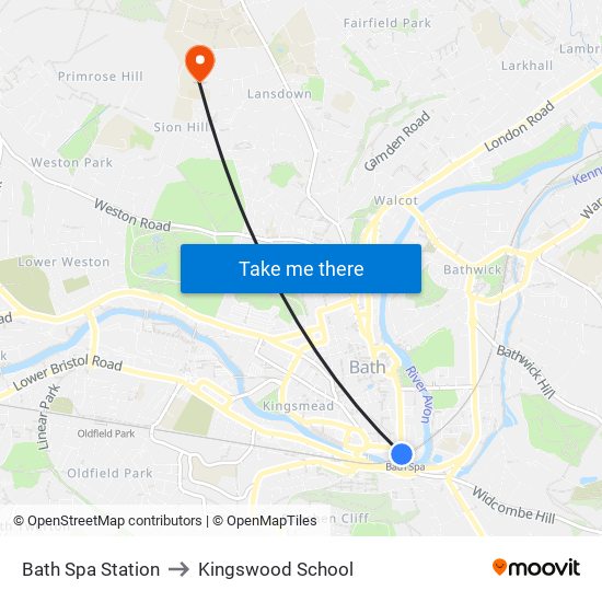 Bath Spa Station to Kingswood School map