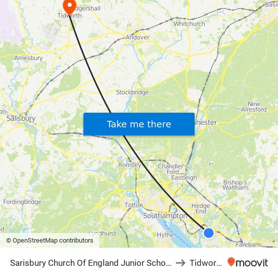 Sarisbury Church Of England Junior School to Tidworth map