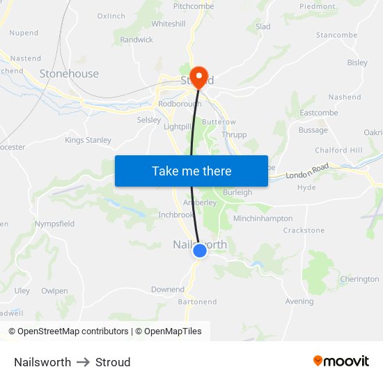 Nailsworth to Stroud map