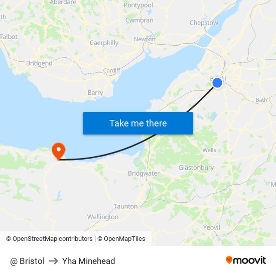 @ Bristol to Yha Minehead map