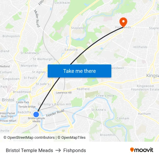 Bristol Temple Meads to Fishponds map