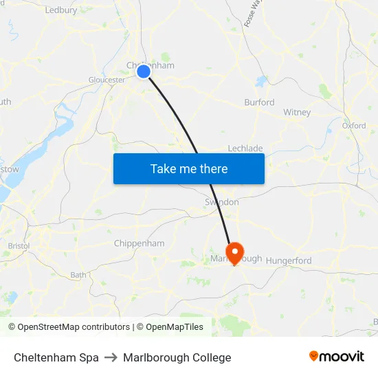 Cheltenham Spa to Marlborough College map